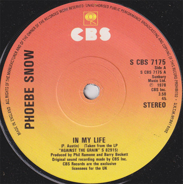 Phoebe Snow : In My Life (7", Single)