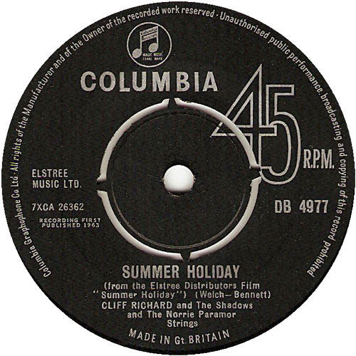 Cliff Richard & The Shadows : Summer Holiday (7", Single)