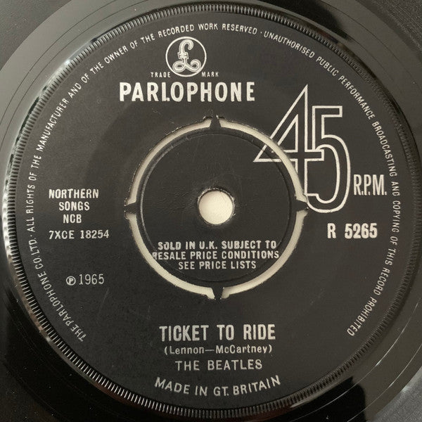 The Beatles : Ticket To Ride (7", Single, Mono)