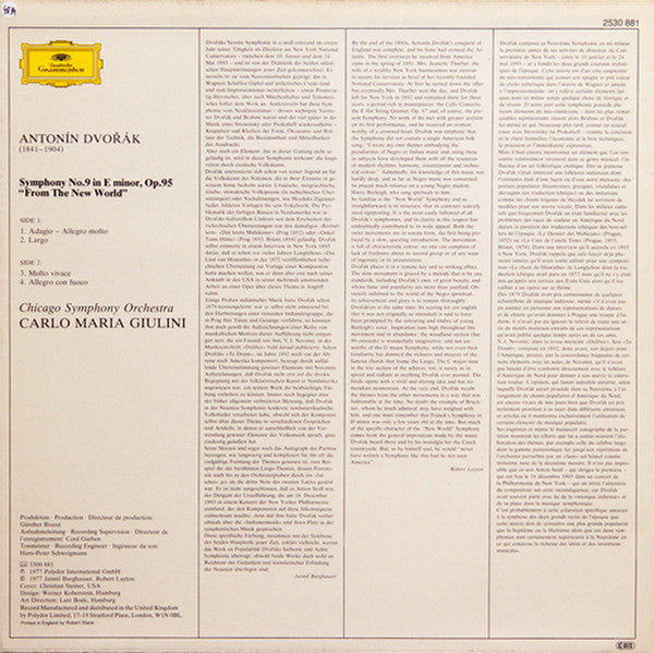 Antonín Dvořák, Chicago Symphony Orchestra ∙ Carlo Maria Giulini : Symphony No.9 "From The New World" (LP)