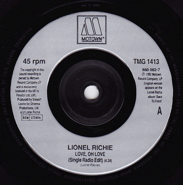 Lionel Richie : Love, Oh Love (7", Single)