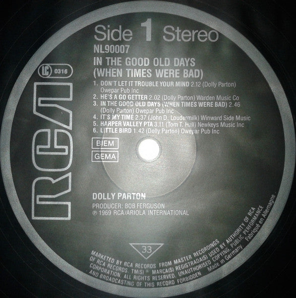 Dolly Parton : In The Good Old Days (When Times Were Bad) (LP, Album, RE)