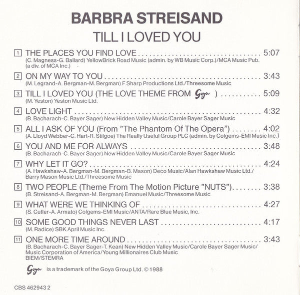 Barbra Streisand : Till I Loved You (CD, Album)