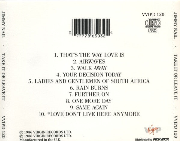 Jimmy Nail : Take It Or Leave It (CD, Album, RE)