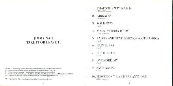 Jimmy Nail : Take It Or Leave It (CD, Album, RE)