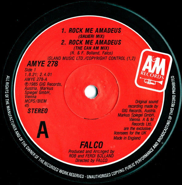 Falco : Rock Me Amadeus (Special Salieri Club Mix) (12", Single)