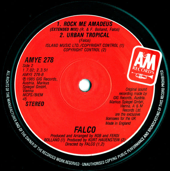 Falco : Rock Me Amadeus (Special Salieri Club Mix) (12", Single)