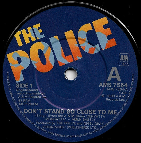 The Police : Don't Stand So Close To Me (7", Single, Sol)