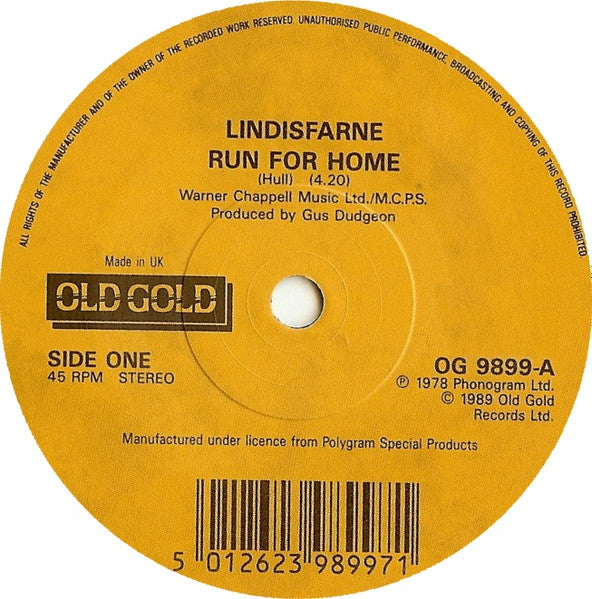 Lindisfarne / City Boy : Run For Home / 5 - 7- 0 - 5 (7", Single)