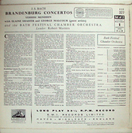 Johann Sebastian Bach, Yehudi Menuhin, Bath Festival Chamber Orchestra : The Brandenburg Concertos (2xLP, RE)