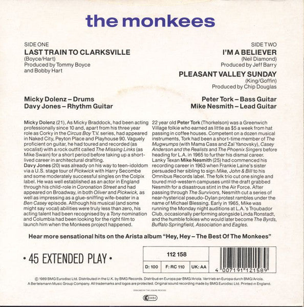 The Monkees : Last Train To Clarksville (7", EP)