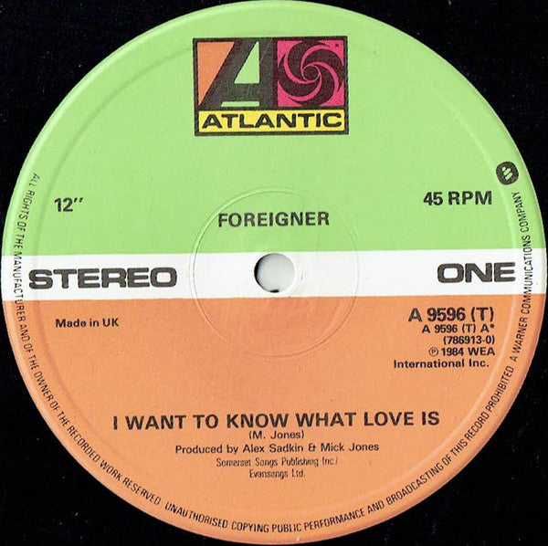 Foreigner : I Want To Know What Love Is (Extended Version) (12", Single, PRS)
