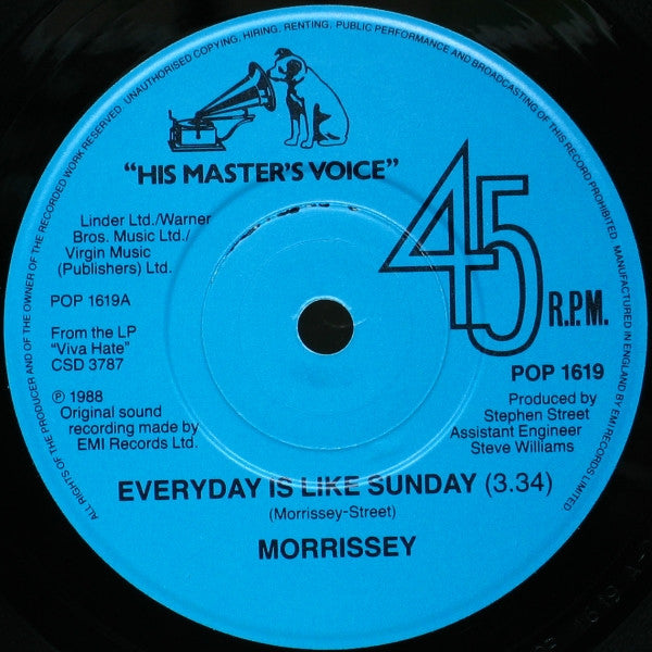 Morrissey : Everyday Is Like Sunday (7", Single, Sol)