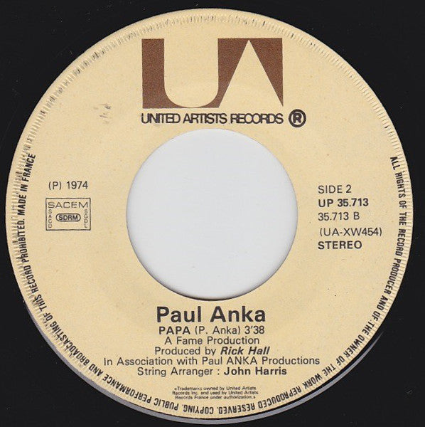 Paul Anka : (You're) Having My Baby / Papa (7", Single)