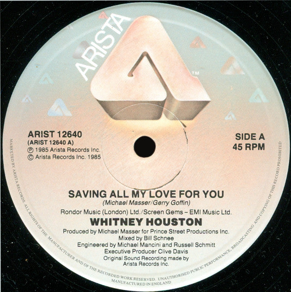 Whitney Houston : Saving All My Love For You (12", Single)