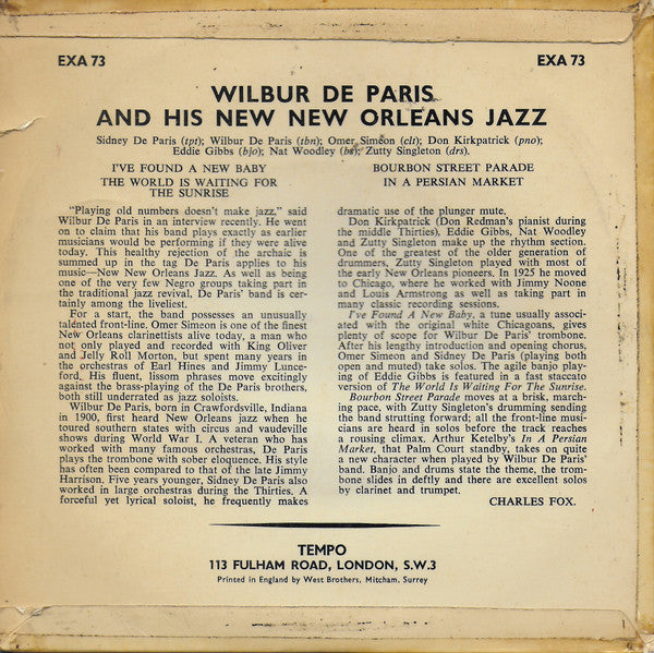 Wilbur De Paris And His New New Orleans Jazz : Wilbur De Paris And His New New Orleans Jazz (7", EP)