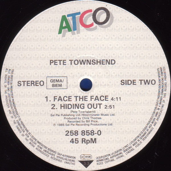 Pete Townshend : Face The Face (12")