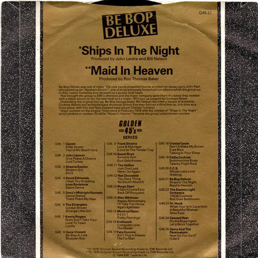 Be Bop Deluxe : Ships In The Night / Maid In Heaven (7", Single, RE)