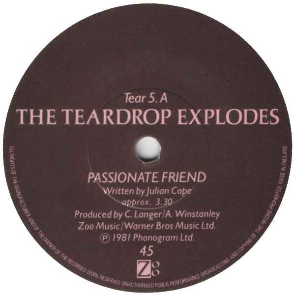 The Teardrop Explodes : Passionate Friend (7", Single, Pap)