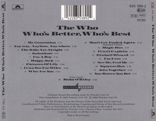 The Who : Who's Better, Who's Best (CD, Comp, Mono)