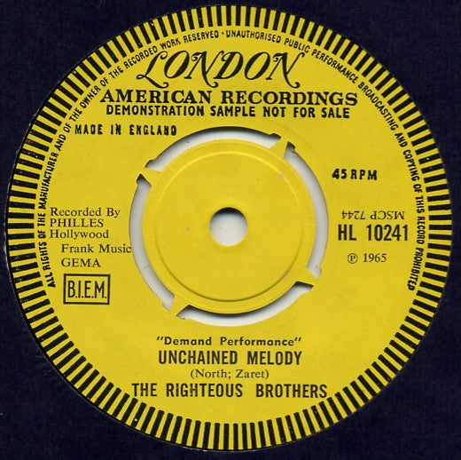 The Righteous Brothers : You've Lost That Lovin' Feelin' / Unchained Melody (7", Single, Promo)