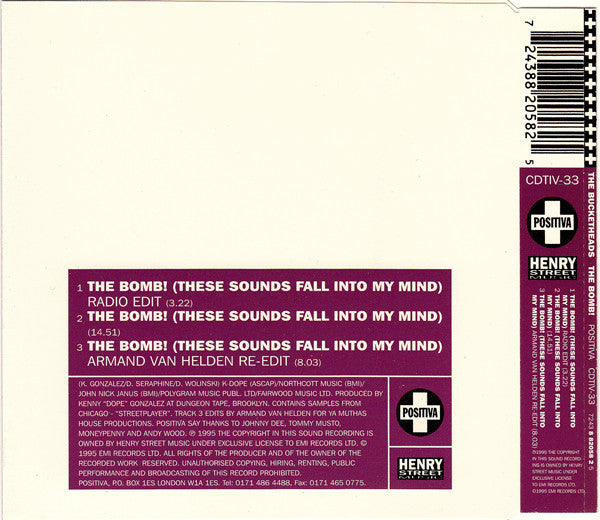 Kenny "Dope" Gonzalez Presents The Bucketheads : The Bomb! (These Sounds Fall Into My Mind) (CD, Single, Swi)