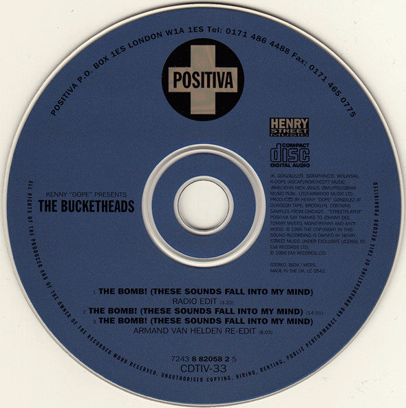 Kenny "Dope" Gonzalez Presents The Bucketheads : The Bomb! (These Sounds Fall Into My Mind) (CD, Single, Swi)