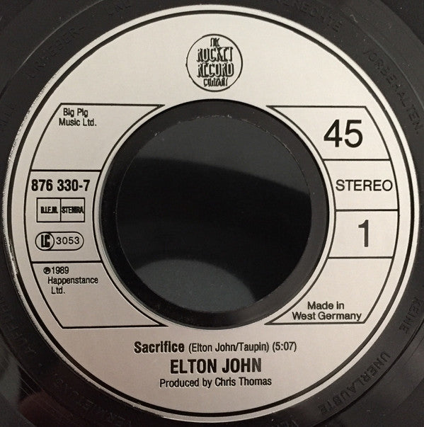 Elton John : Sacrifice (7", Single)