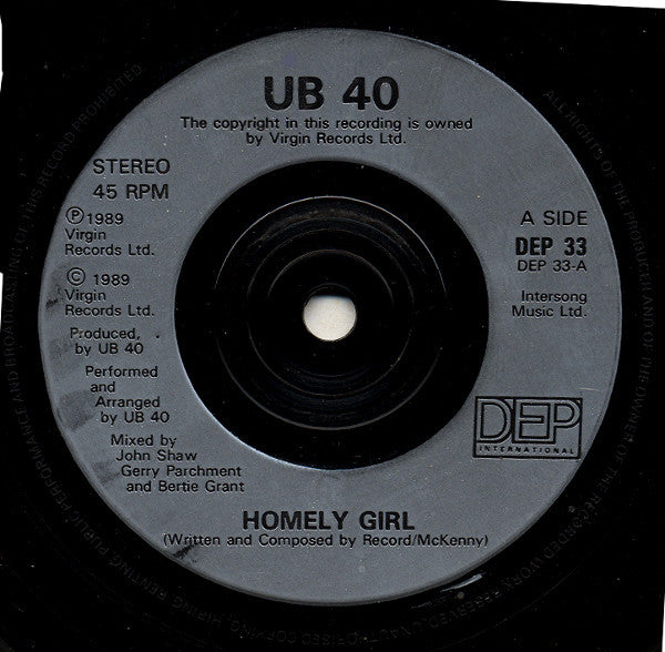 UB40 : Homely Girl (7", Single, Sil)