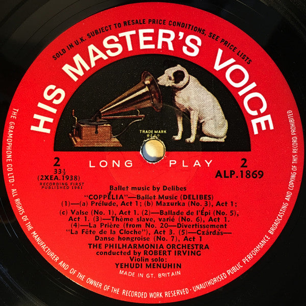 Léo Delibes / Yehudi Menuhin, Philharmonia Orchestra, Robert Irving (2) : Excerpts From Sylvia And Coppelia (LP, Mono)