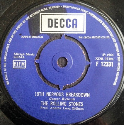 The Rolling Stones : 19th Nervous Breakdown / As Tears Go By (7", RE)