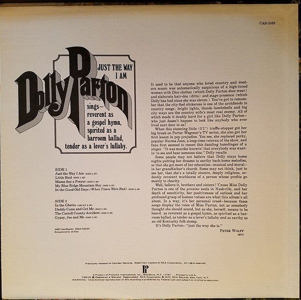 Dolly Parton : Just The Way I Am (LP, Comp, RE)