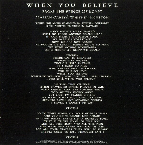 Mariah Carey & Whitney Houston : When You Believe (CD, Single, Ltd, CD2)