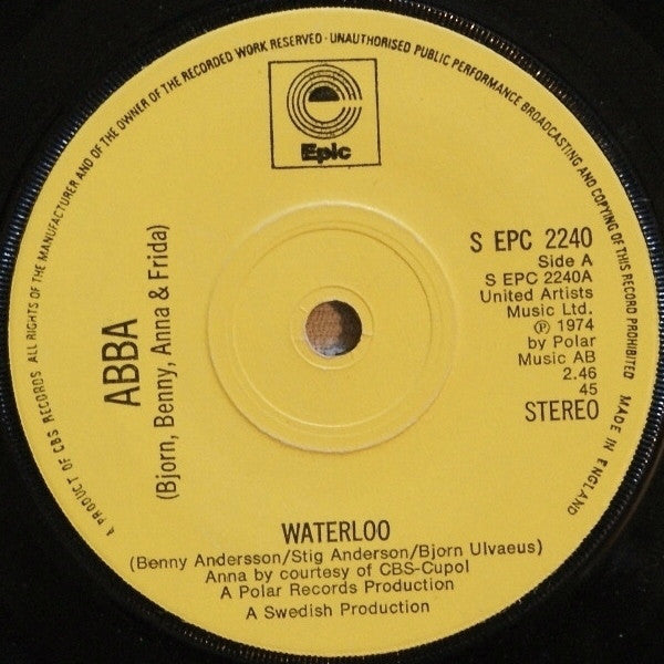 ABBA, Björn & Benny, Agnetha & Anni-Frid : Waterloo (7", Single, Sol)