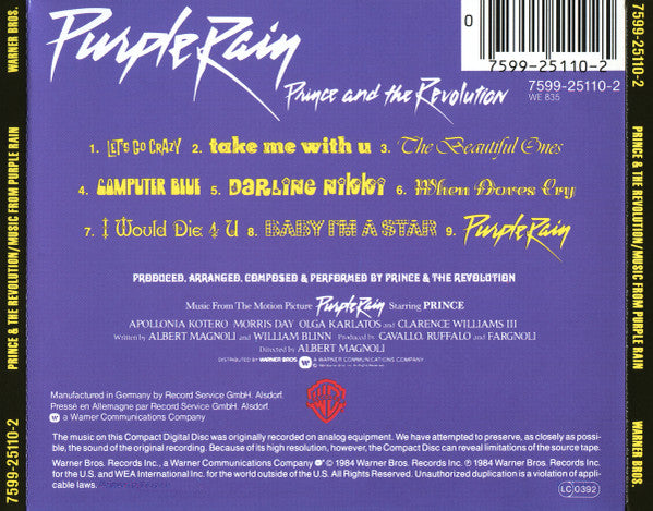 Prince And The Revolution : Purple Rain (CD, Album, RE, RP)