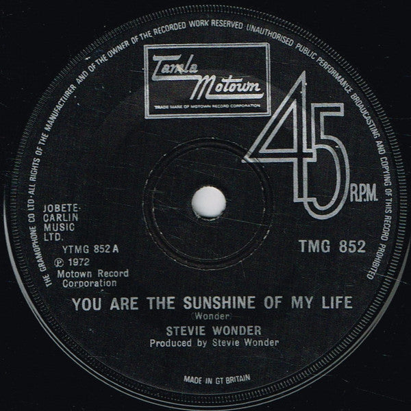 Stevie Wonder : You Are The Sunshine Of My Life (7", Single, Sol)