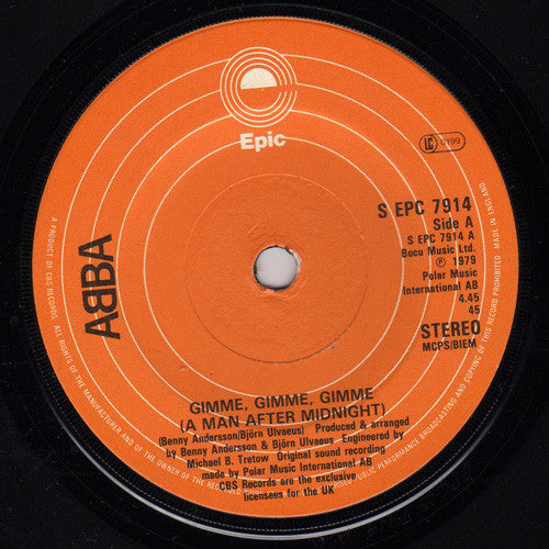 ABBA : Gimme, Gimme, Gimme (A Man After Midnight) (7", Single, Ora)