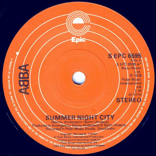 ABBA : Summer Night City (7", Single, Sol)