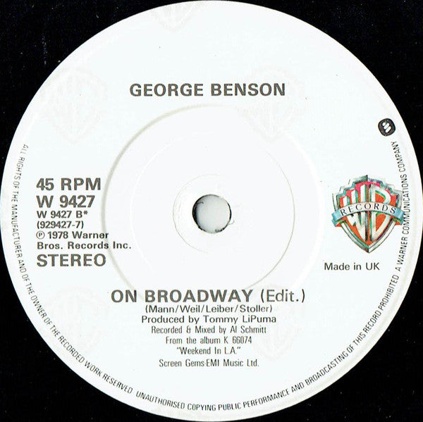 George Benson : Inside Love (So Personal) / On Broadway (Live Version) (7", Single)