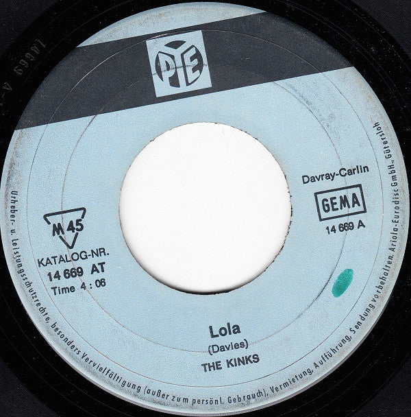 The Kinks : Lola / Berkeley Mews (7", Single, Mono)