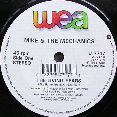 Mike & The Mechanics : The Living Years (7", Single, Dam)