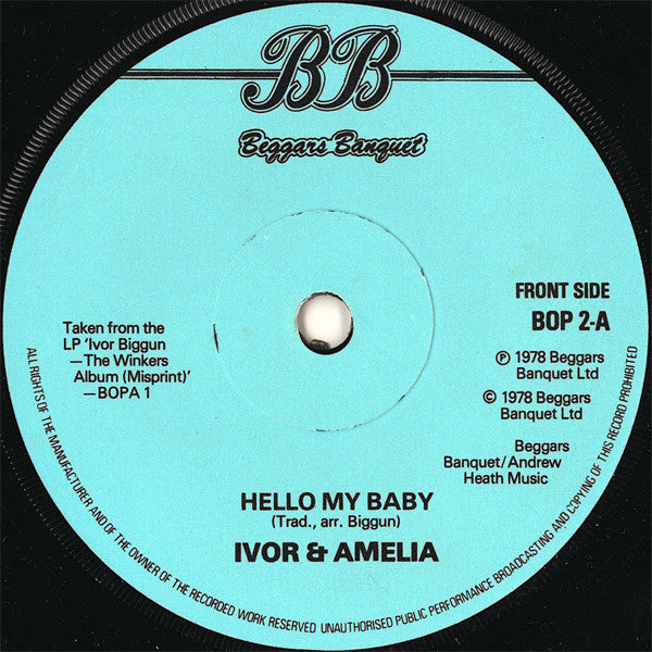 Ivor Biggun & The Red-Nosed Burglars : Hello My Baby (7")