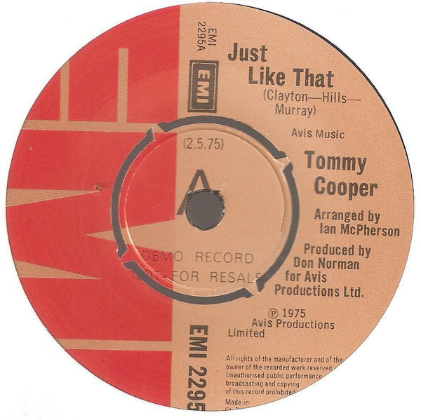 Tommy Cooper (2) : Just Like That (7", Promo)