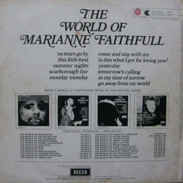 Marianne Faithfull : The World Of Marianne Faithfull (LP, Comp, Mono)