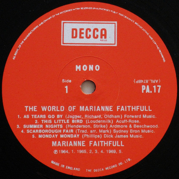 Marianne Faithfull : The World Of Marianne Faithfull (LP, Comp, Mono)