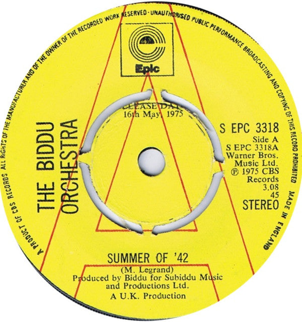 Biddu Orchestra : Summer Of '42 (7", Promo)