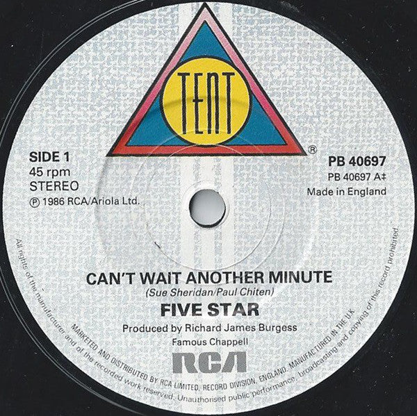 Five Star : Can't Wait Another Minute (7", Single, Glo)