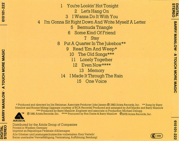 Barry Manilow : A Touch More Magic (CD, Comp)