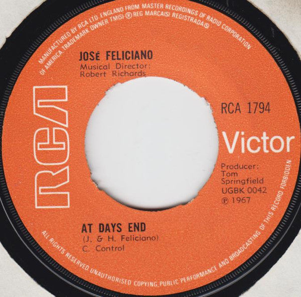 José Feliciano : Adios Amor (Goodbye My Love) (7", Mono, RE)