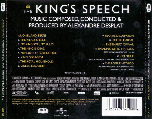 Alexandre Desplat : The King's Speech (Original Motion Picture Soundtrack)  (CD, Album, EDC)